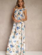  Rochie Albastru deschis din satin cu imprimeu floral Fenimea