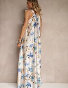  Rochie Albastru deschis din satin cu imprimeu floral Fenimea