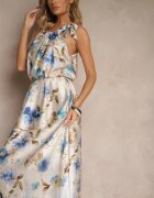 Rochie Albastru deschis din satin cu imprimeu floral Fenimea