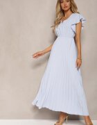  Rochie Albastru deschis Evazată cu Pliuri Maxi cu Volane la Umeri Nethula