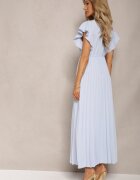  Rochie Albastru deschis Evazată cu Pliuri Maxi cu Volane la Umeri Nethula