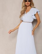  Rochie Albastru deschis Evazată cu Pliuri Maxi cu Volane la Umeri Nethula