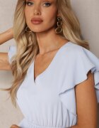 Rochie Albastru deschis Evazată cu Pliuri Maxi cu Volane la Umeri Nethula