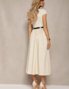  Rochie Bej cu croială evazată cu mânecă scurtă și centură din piele ecologică Frinna