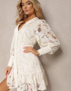  Rochie Bej Dantelă cu Volan Hermamna