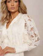  Rochie Bej Dantelă cu Volan Hermamna