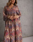  Rochie Bej deschis Evazată cu Imprimeu Paisley cu Mânecă 3/4 Briarwa