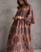  Rochie Bej deschis Evazată cu Imprimeu Paisley cu Mânecă 3/4 Briarwa