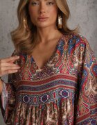  Rochie Bej deschis Evazată cu Imprimeu Paisley cu Mânecă 3/4 Briarwa