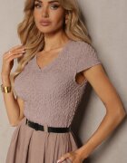  Rochie Bej închis cu croială evazată cu mânecă scurtă și curea din piele ecologică Frinna