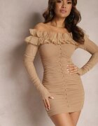  Rochie Bej închisă Mulată spaniolă din plasă și cu volan Sprlia