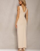  Rochie Bej Tip Plic în Stil Cocktail cu Drapaj Kalkisa