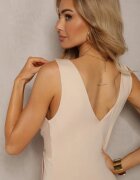  Rochie Bej Tip Plic în Stil Cocktail cu Drapaj Kalkisa