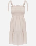  Rochie bejă de bumbac cu bretele cu elastic în talie cu croială evazată Holfea