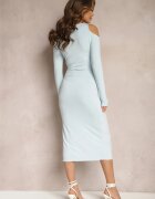  Rochie Bleu deschis Open Shoulder Decorată cu cataramă bijuterie și drapaj Velvia