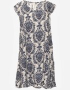  Rochie Bleumarin-Bej Boho din Bumbac cu bretele decorată cu volan Testalaya