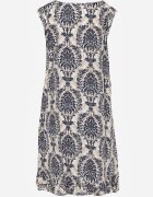  Rochie Bleumarin-Bej Boho din Bumbac cu bretele decorată cu volan Testalaya