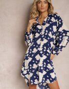  Rochie bleumarin și alb în stil cămașă Midi Iridesse