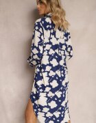 Rochie bleumarin și alb în stil cămașă Midi Iridesse