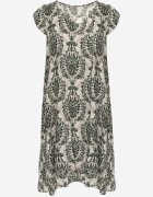  Rochie Boho Verde-Bej din Bumbac cu Bretele Decorată cu Volănaș Testalaya