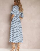  Rochie Cămașă Albastră Legată în talie Cu dungi Nastika