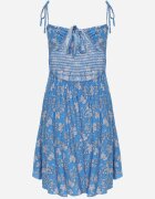  Rochie cambrată din bumbac albastră cu bretele decorată cu legătură la spate Nelorine