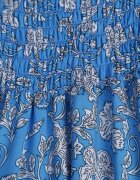  Rochie cambrată din bumbac albastră cu bretele decorată cu legătură la spate Nelorine