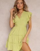  Rochie Cintrată Mini Verde deschis Decorată cu volane Salleni