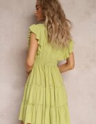  Rochie Cintrată Mini Verde deschis Decorată cu volane Salleni