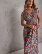  Rochie Cloș Albastru-Roșie din Viscoză cu Imprimeu Fantezie Karlene