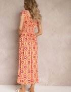  Rochie Cloș Portocalie din Viscoză cu Imprimeu Fantezist Karlene