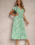  Rochie Cloș Verde cu Decolteu Triunghiular cu Cordon din Material și Elastic în Talie Carimi