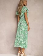  Rochie Cloș Verde cu Decolteu Triunghiular cu Cordon din Material și Elastic în Talie Carimi
