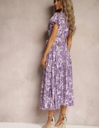  Rochie Cloș Violet cu Decolteu Triunghiular cu Cordon din Material și Elastic în Talie Carimi