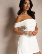  Rochie De cocktail Albă Bandeau cu pliu la decolteu Milzemis