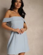  Rochie de cocktail albastră deschisă Bandeau cu pliu la decolteu Milzemis