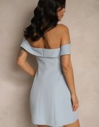  Rochie de cocktail albastră deschisă Bandeau cu pliu la decolteu Milzemis