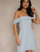  Rochie de cocktail albastră deschisă Bandeau cu pliu la decolteu Milzemis