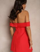  Rochie de cocktail roșie Bandeau cu pliu la decolteu Milzemis