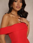  Rochie de cocktail roșie Bandeau cu pliu la decolteu Milzemis