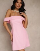  Rochie De cocktail Roz deschis Bandeau cu pliu la decolteu Milzemis