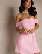  Rochie De cocktail Roz deschis Bandeau cu pliu la decolteu Milzemis