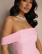  Rochie De cocktail Roz deschis Bandeau cu pliu la decolteu Milzemis