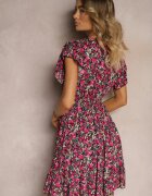  Rochie din bumbac cu flori mici decolteu cache-cœur și elastic în talie Calnea Neagră