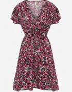  Rochie din bumbac cu flori mici decolteu cache-cœur și elastic în talie Calnea Neagră
