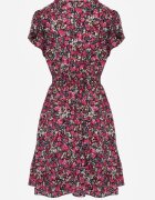  Rochie din bumbac cu flori mici decolteu cache-cœur și elastic în talie Calnea Neagră