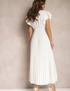  Rochie Evazată Albă cu pliuri Maxi cu volane la umeri Nethula