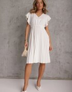  Rochie Evazată Midi Albă cu Pliuri la Bază Nairata