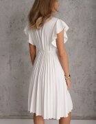  Rochie Evazată Midi Albă cu Pliuri la Bază Nairata