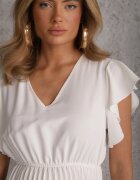  Rochie Evazată Midi Albă cu Pliuri la Bază Nairata